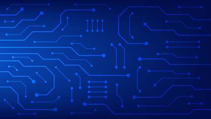 Hi tech digital circuit board. AI pad and electrical lines connected on blue lighting background. futuristic technology design element concept