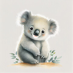Cartoon. Cute baby koala smiling. Generative AI
