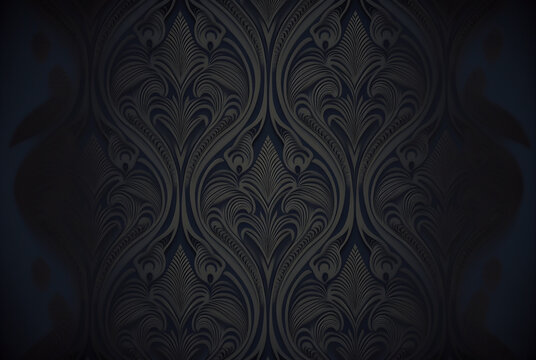 Background Illustration of seamless abstract black ornate floral vine pattern,generative ai.