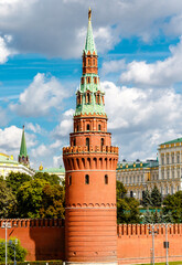 Fototapeta premium Vodovzvodnaya Tower at southwestern corner of Moscow Kremlin, overlooking Moscow River, Russia, Europe