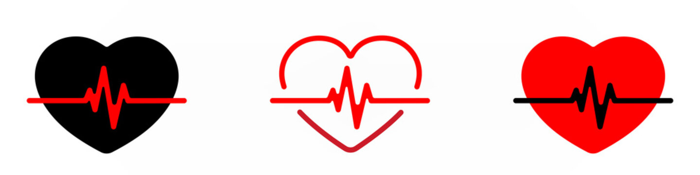 Red hearts with pulse beat sign icon illustration