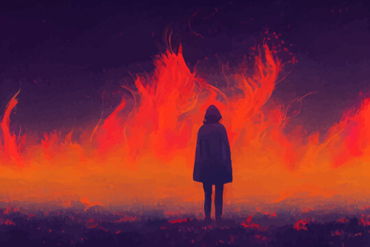 Man Standing And Looking Of Flames Digital Art