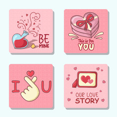 Set of vector cards for Valentine's day. Collection of Valentine's day card, sale, template, poster, postcard, label, banner design set.