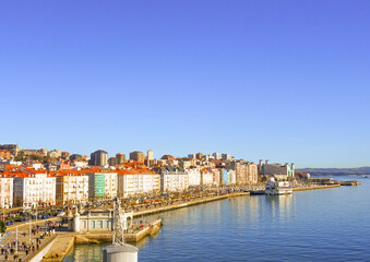 Fototapeta na wymiar Aerial view of the cityscape of Santander with Puertochico and Festival Palace at the back. Maritime seafront, bay of Santander, Cantabria.