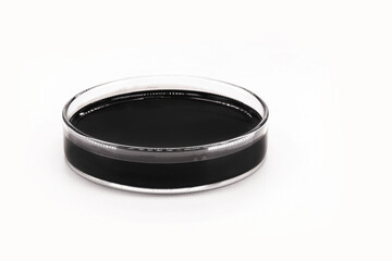 petri dish with petroleum, fuel oil, isolated white background