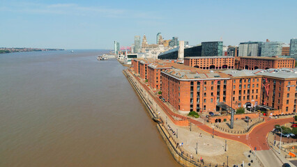 Albert Docks in the city of Liverpool - aerial view - drone photography