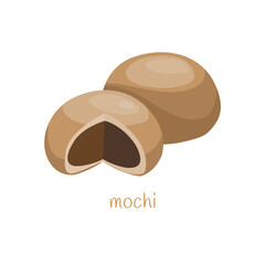 Mochi. Moti. Japanese traditional weet soft dessert. Ball of rice flour with bean paste . Bento mochi dish. Engraving Vintage retro hand drawn style.