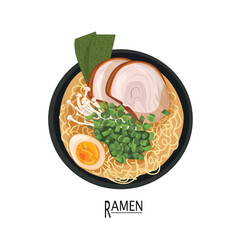 Ramen with chopstick served on traditional bowl. japanese style food vector illustration
