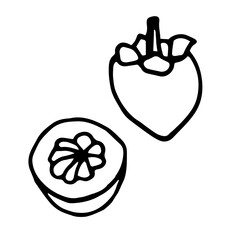 Mangosteen set doodle style vector illustration isolated on white