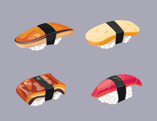 Salmon nigiri sushi tuna nigiri sushi tamago nigiri sushi tempura nigiri sushi egg vector illustration seafood japanese food fresh