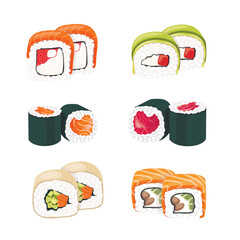 Realistic Sushi roll detailed photo realistic vector set. Japanese cuisine, traditional food.