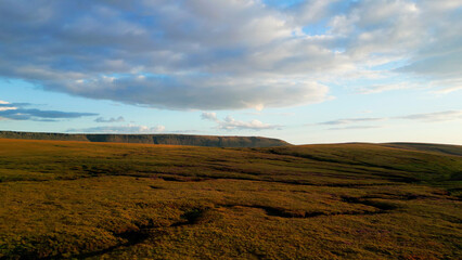 Sunset over Snake Pass in the Peak District National Park - drone photography
