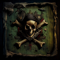 skull pirate crew with sword illustration. Pirate symbol.
