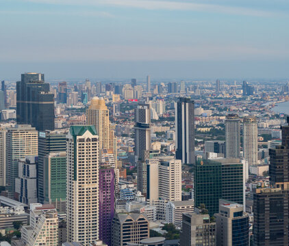Aerial view of Bangkok Downtown Skyline, Thailand. Financial district and business centers in smart urban city in Asia. Skyscraper and high-rise buildings. © tampatra