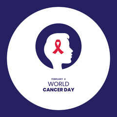 Vector illustration of World Cancer Day with ribbon, February 4, raise awareness of cancer and encourages its prevention, detection, treatment, social media post, banner, poster, flyer, typography