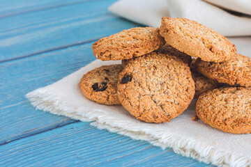 Chocolate cookies with white background . cookies background . copy space