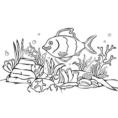 coral and fish coloring page