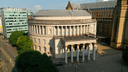 Naklejka premium Central Library of Manchester from above - drone photography
