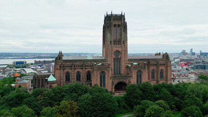Obraz premium Liverpool Cathedral from above - aerial view - drone photography