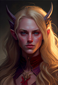 Tiefling Fighter Woman - generative ai