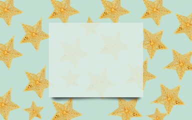 Fototapeta na wymiar Card with blue background with golden stars