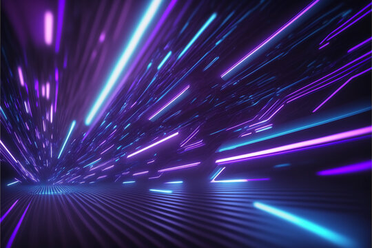 Modern Blue And Purple Neon Light Moving High Speed Background. Generative AI