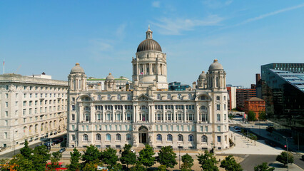 Fototapeta na wymiar Port of Liverpool Building at Pier Head - aerial view - drone photography