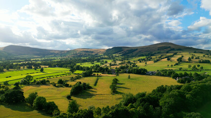 Fototapeta na wymiar Village of Hope in the Peak District National Park - aerial view - drone photography