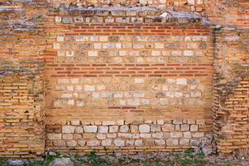 Weathered antique wall, ancient roman brick masonry, horizontal grunge background, Varna, the Black Sea coast of Bulgaria