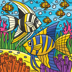 Obraz na płótnie Canvas Angelfish Marine Animal Colored Cartoon