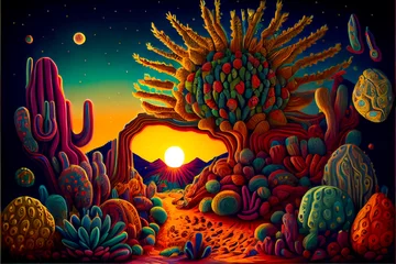 Wall murals Rood violet Generative AI abstract render of a Mexican fantasy landscape
