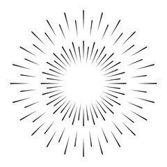 Vintage Sunburst, Black and White Sun Vector Icon, Bursting Sun Rays, Star Pictograph, Speed Lines