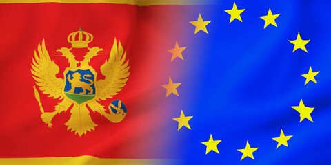 EU,Montenegro flag together.European,Montenegro waving flag