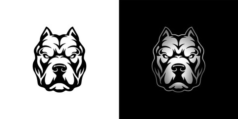 Pit bull dog head vector illustration logo on white and black background