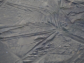 ice path where you can see different frozen patterns of shoes