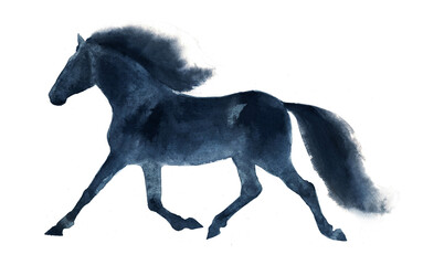Fototapeta na wymiar Watercolor art silhouette of running horse 
