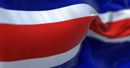 Close-up view of the Costa Rica national civil flag waving in the wind