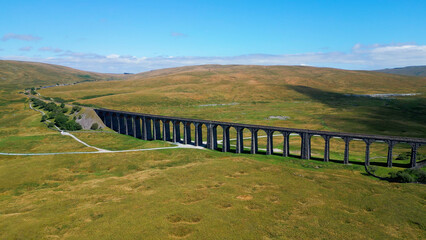 Ribblehead Viaduct at Yorkshire Dales National Park - aerial view - drone photography