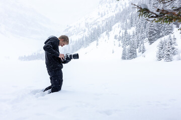 Photographer in Banff National Park, Photographing in Snow