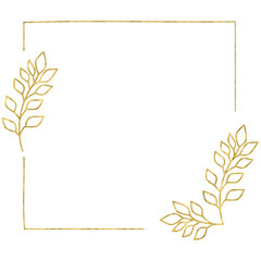 Gold Glitter Border Square Frame with Leaves