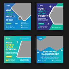 Medical healthcare service Social Media Post Template, hospital clinic promotion web banner, medical social media post set 