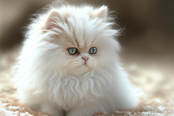 Portrait of an adorable and calm white kitten, blue eyes, Generative AI