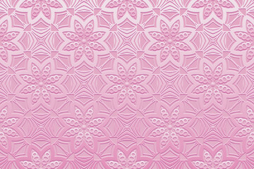 Embossed luxury background, handmade elements, ethnic cover design. Press paper, boho style. Geometric tribal 3d pattern. Traditions of the peoples of the East, Asia, India, Mexico, Aztecs, Peru.