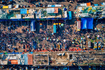 Aerial view of people enjoying the New fish market, Chattogram province, Bangladesh.