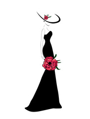 Fototapeta premium Luxurious woman silhouette in black dress, vector. Logo for beauty salons, stylish boutiques. Logotype with woman s silhouette., Girl. Fashion. Logo woman. Woman in the ball gown black silhouette.