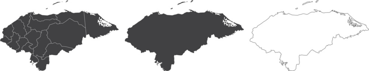 set of 3 maps of Honduras - vector illustrations	
 - obrazy, fototapety, plakaty