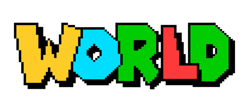 Old Game text.Super Mario.Pixel World Text. Vector