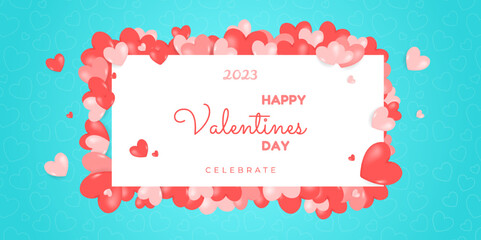 Valentine day poster. Happy Valentine's day sale header or voucher template with realistic hearts. Poster or banner for business sale. Vector illustration concept