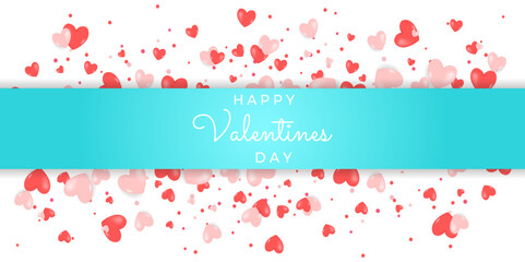 Valentine day poster. Happy Valentine's day sale header or voucher template with realistic hearts. Poster or banner for love day. Vector illustration concept