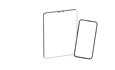 Black tablet computer with blank screen, isolated on white background